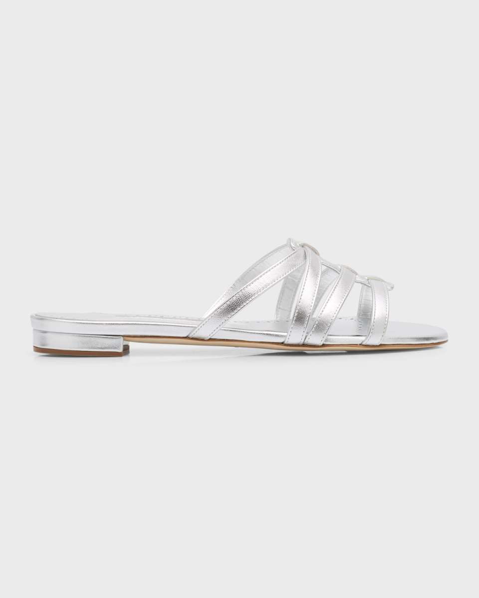 Metallic Leather Caged Flat Sandals